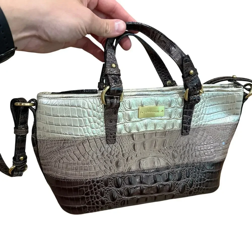 Brahmin Asher Heather Vineyard Tri Color Tote, Shoulder Bag Croc Embossed